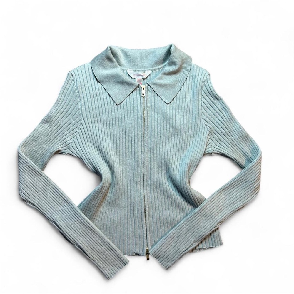 No Boundaries Ribbed Zip-Up Cardigan - Light Blue